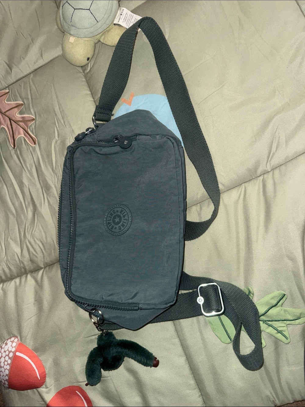 Kipling Black Nylon Sling Bag with Monkey Charm